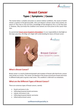 PPT - Symptoms Of Breast Cancer: Causes, Types And Treatment PowerPoint ...