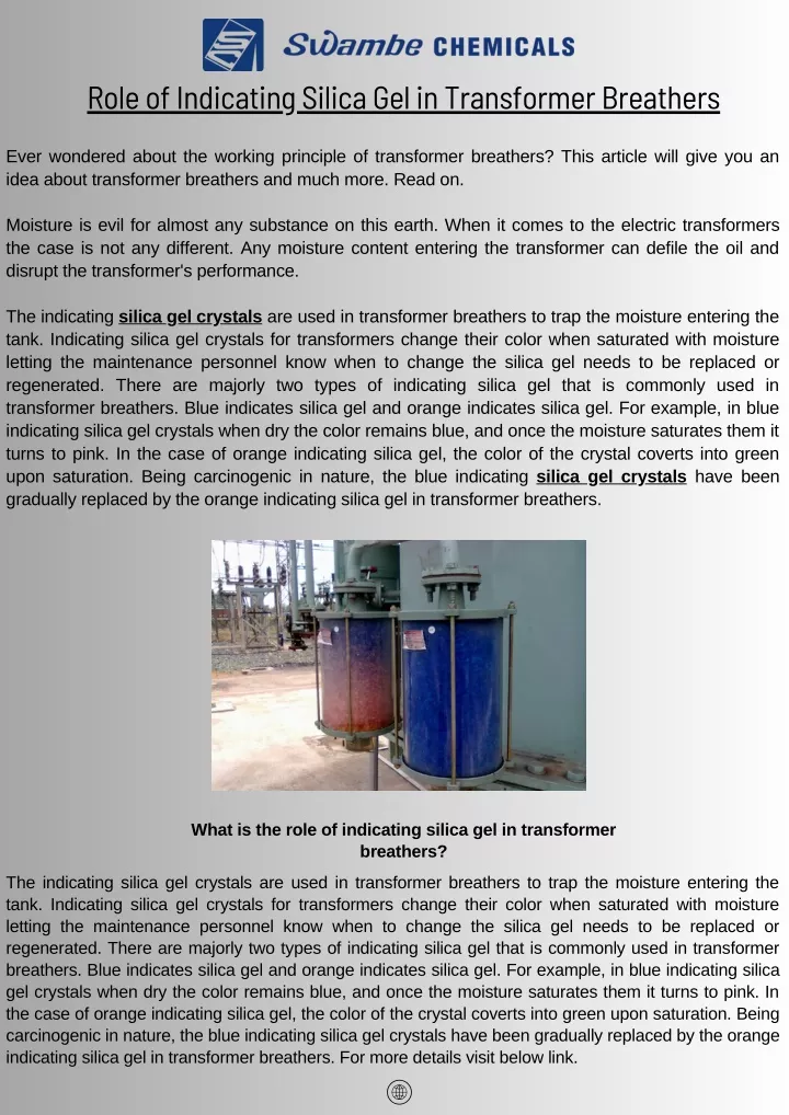 role of indicating silica gel in transformer