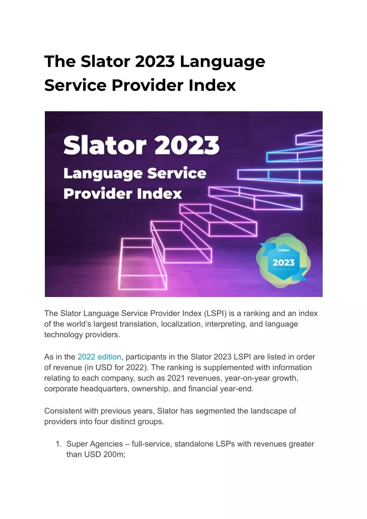 the slator 2023 language service provider index
