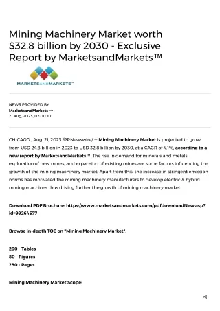 Mining Machinery Market worth $32.8 billion by 2030 - Exclusive Report by MarketsandMarkets™