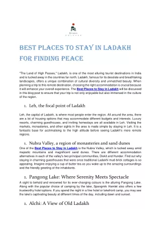 Best Places to Stay in Ladakh for Finding Peace