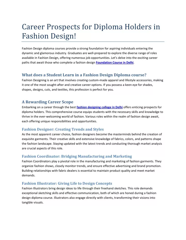 career prospects for diploma holders in fashion