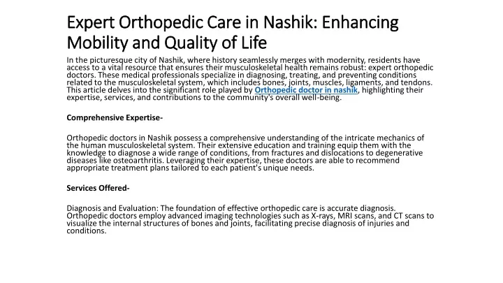 expert orthopedic care in nashik enhancing mobility and quality of life