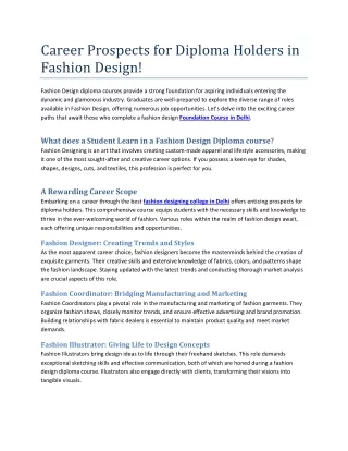 Career Prospects for Diploma Holders in Fashion Design