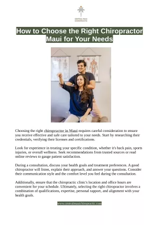 How to Choose the Right Chiropractor Maui for Your Needs