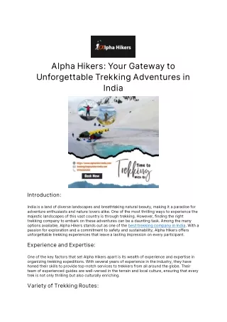 Top Trekking company in India - Alpha Hikers