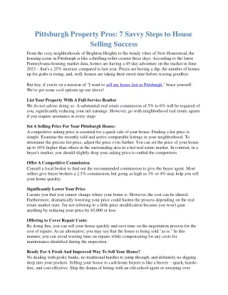 Pittsburgh Property Pros: 7 Savvy Steps to House Selling Success