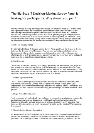 the biz buzz it decision making survey panel