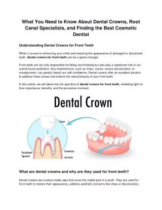 What You Need to Know About Dental Crowns, Root Canal Specialists, and Finding the Best Cosmetic Dentist