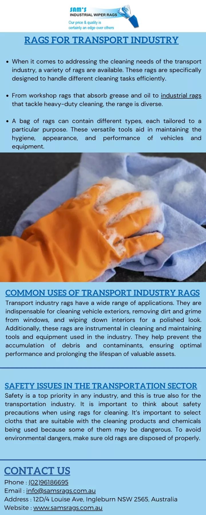 rags for transport industry