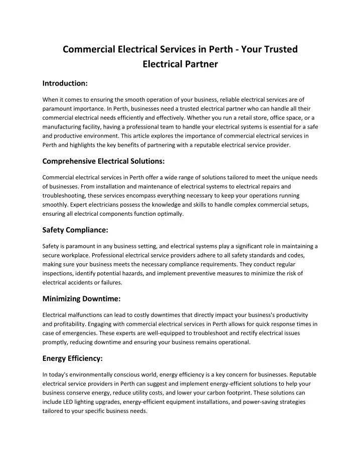 commercial electrical services in perth your