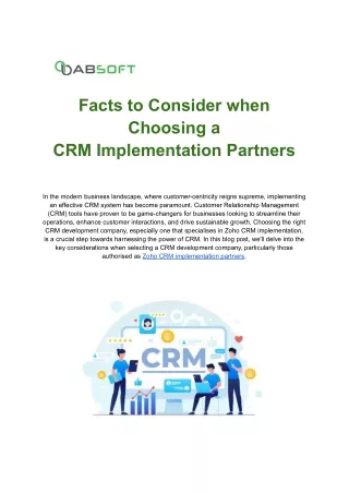 Facts to Consider when Choosing a  CRM Implementation Partners