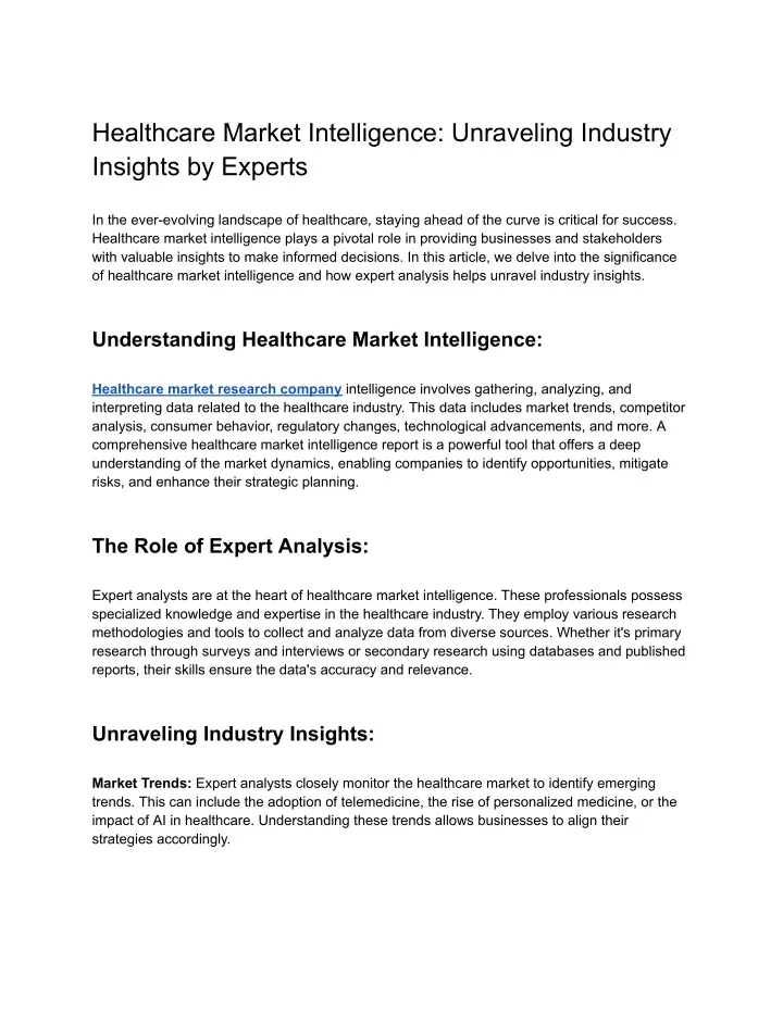 healthcare market intelligence unraveling