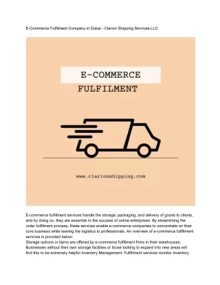 E-Commerce Fulfilment Company in Dubai