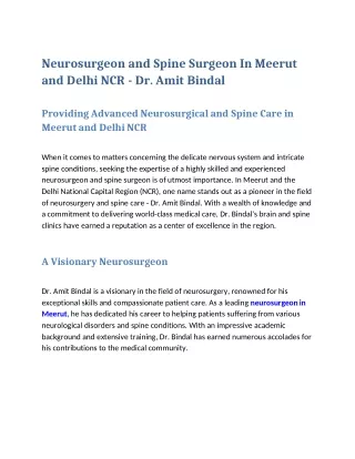 Neurosurgeon and Spine Surgeon In Meerut - Dr. Amit Bindal