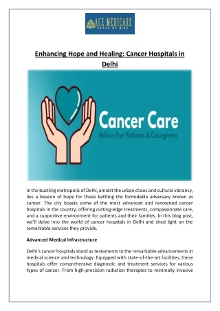 Enhancing Hope and Healing: Cancer Hospitals in Delhi