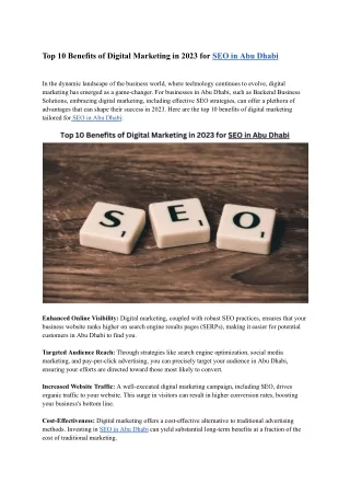 Top 10 Benefits of Digital Marketing in 2023 for SEO in Abu Dhabi