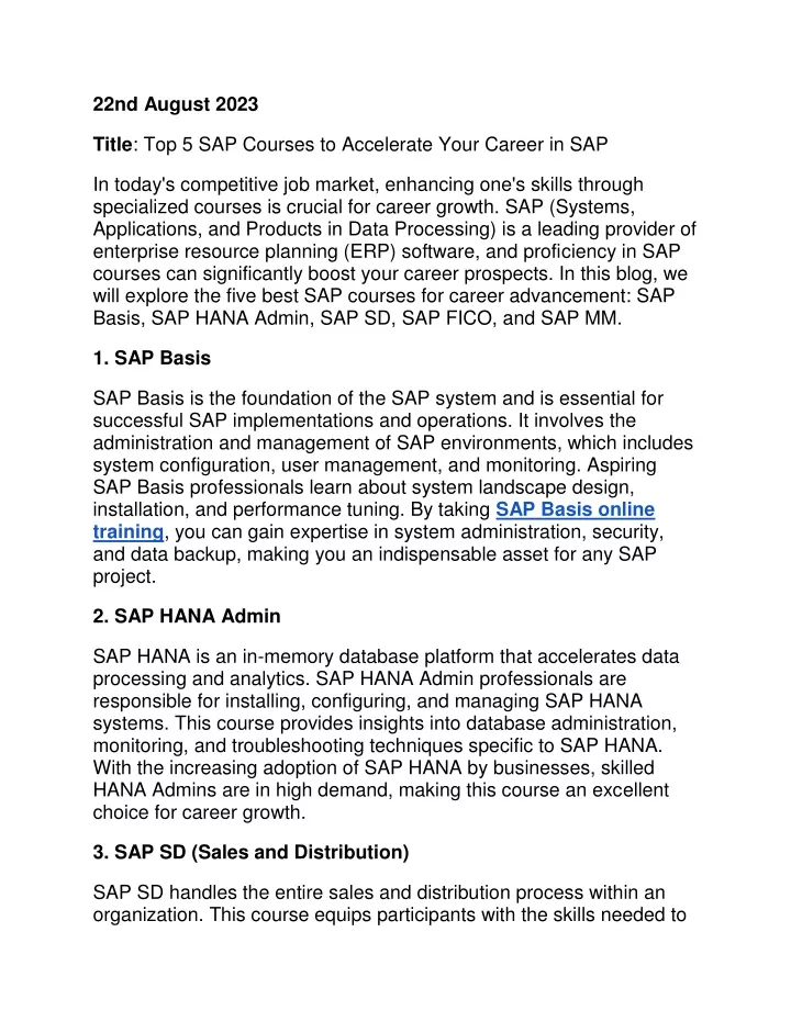 22nd august 2023 title top 5 sap courses