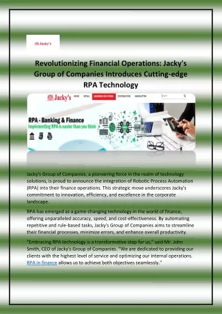 revolutionizing financial operations jacky