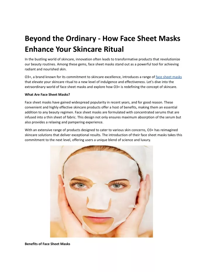 beyond the ordinary how face sheet masks enhance