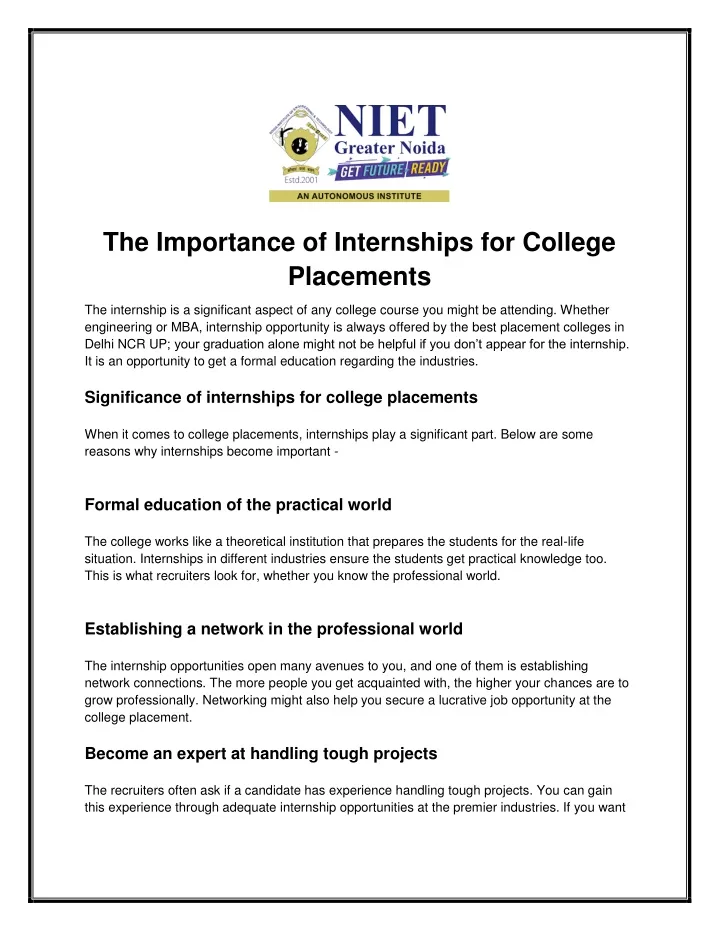 the importance of internships for college