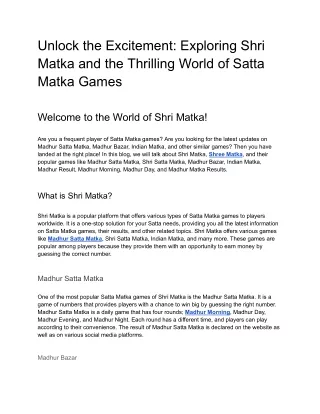 Unlock the Excitement_ Exploring Shri Matka and the Thrilling World of Satta Matka Games
