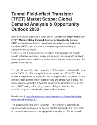tunnel field effect transistor tfet market scope