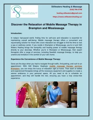 Discover the Relaxation of Mobile Massage Therapy in Brampton and Mississauga