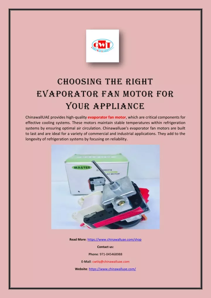 choosing the right evaporator fan motor for your