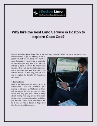 Why hire the best Limo Service in Boston to explore Cape Cod