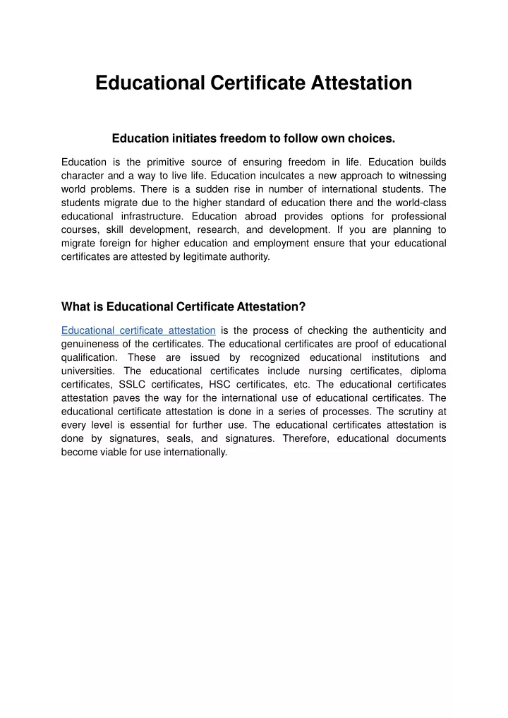 educational certificate attestation