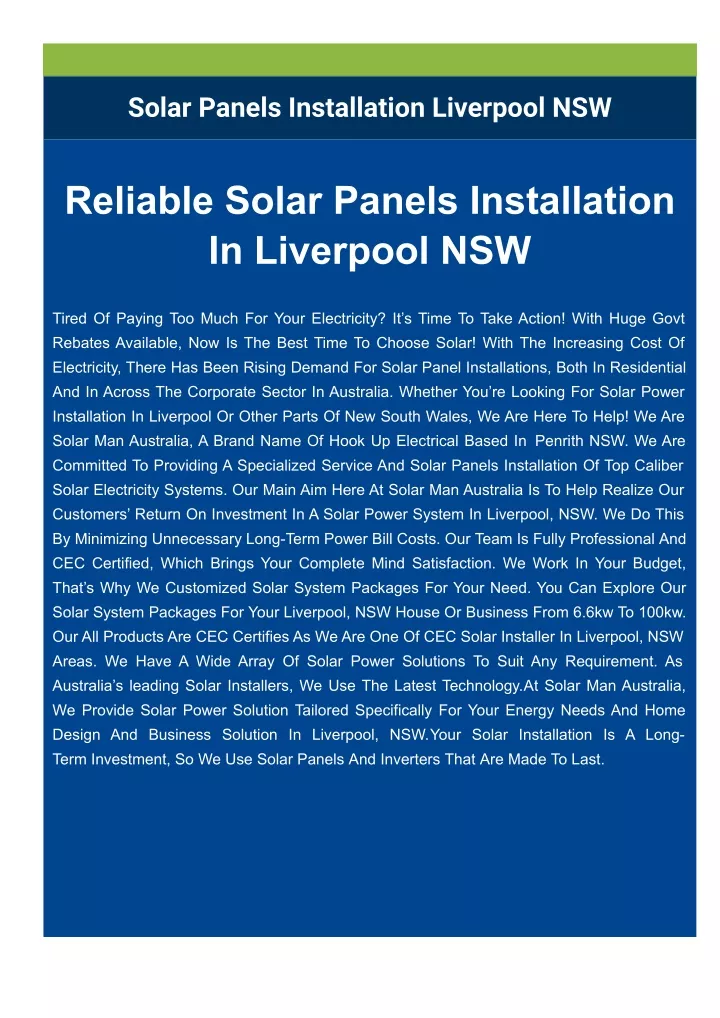 solar panels installation liverpool nsw