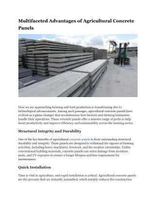 Multifaceted Advantages of Agricultural Concrete Panels