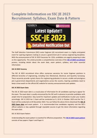 complete information on ssc je 2023 recruitment