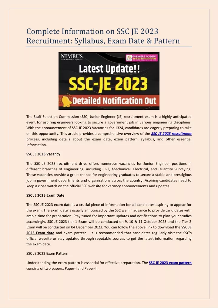 complete information on ssc je 2023 recruitment