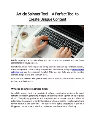 Article Spinner Tool – A Perfect Tool to Create Unique Content