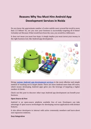 reasons why you must hire android app development