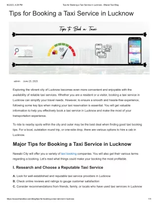 Tips for Booking a Taxi Service in Lucknow