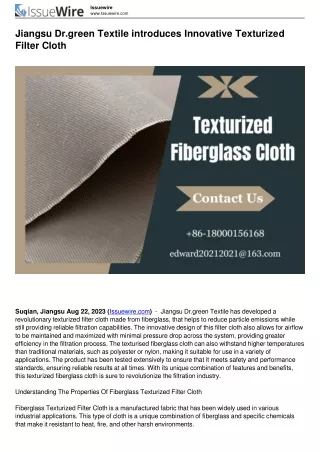 Jiangsu Dr.green Textile introduces Innovative Texturized Filter Cloth