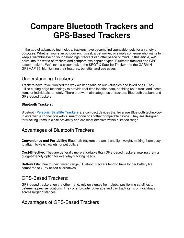 compare bluetooth trackers and gps based trackers