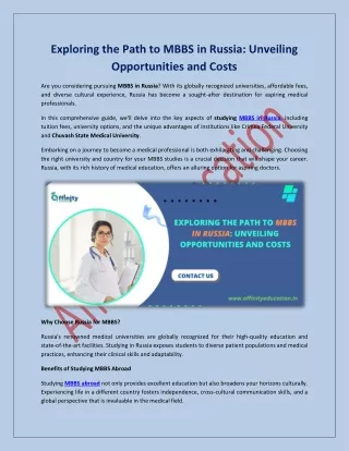 Exploring the Path to MBBS in Russia: Unveiling Opportunities and Costs