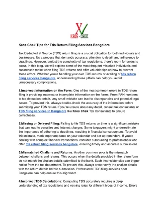 kros chek tips for tds return filing services