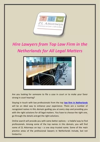 Hire Lawyers from Top Law Firm in the Netherlands for All Legal Matters