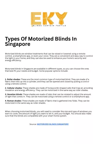 Motorized Blind Singapore Types