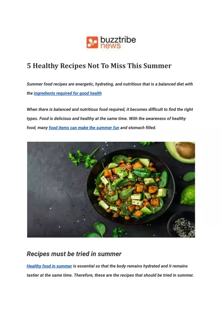 5 healthy recipes not to miss this summer