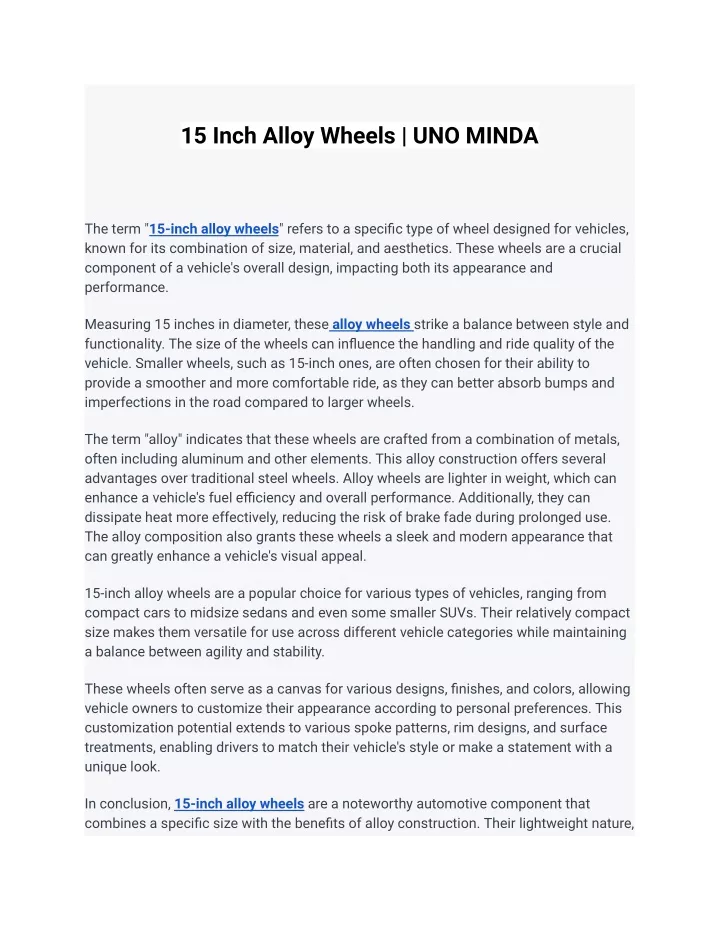 15 inch alloy wheels uno minda