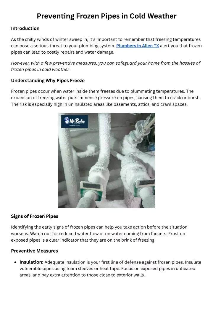 preventing frozen pipes in cold weather