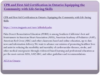 CPR and First Aid Certification in Ontario