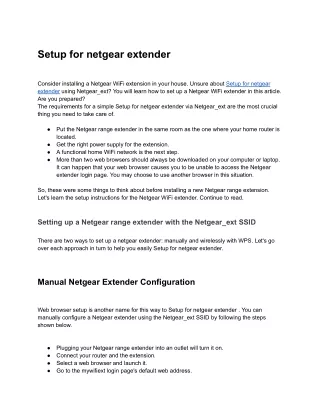 Setup for netgear extender