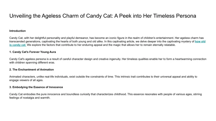 unveiling the ageless charm of candy cat a peek